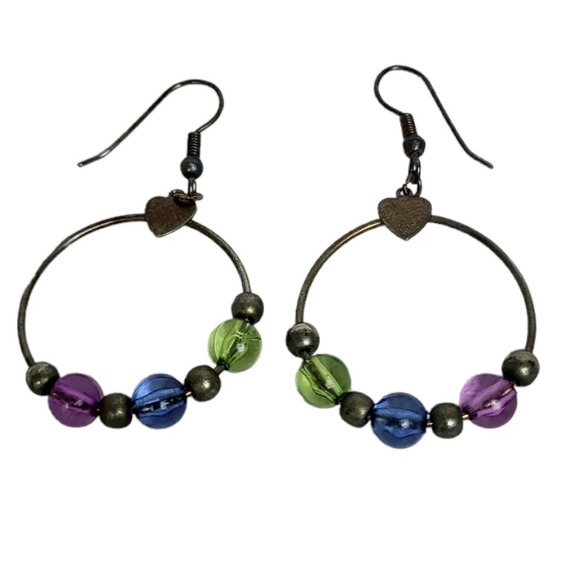 Vintage Beaded Hoop Heart Earrings - Picture 1 of 2